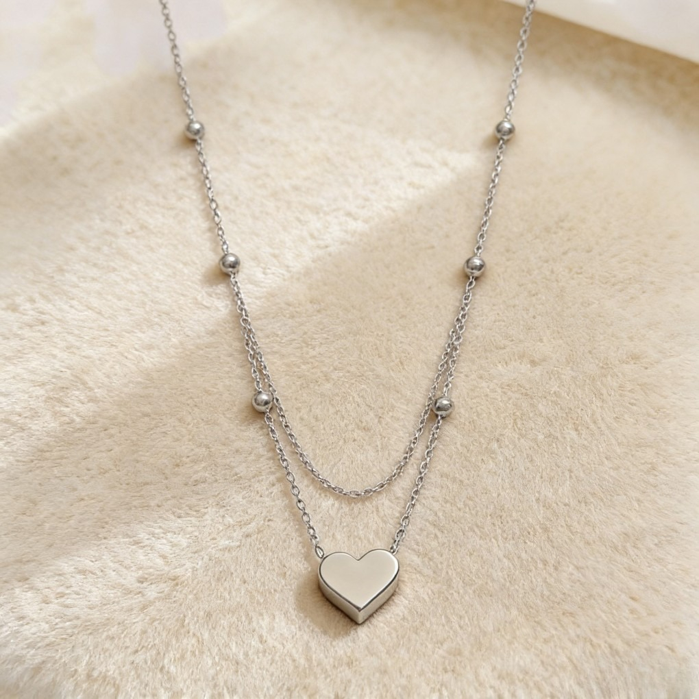 Titanium Steel Heart Necklace & Bracelet Set