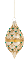 Glittered Hinged Drop Ornament - Cream