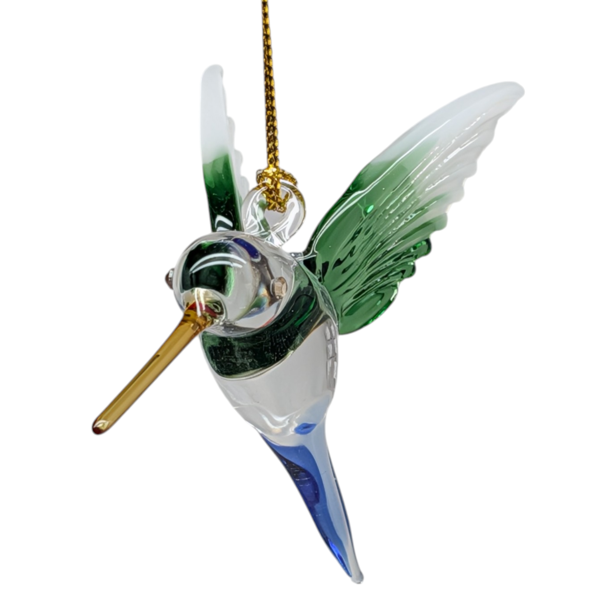 Feeding Hummingbird - Green Wing - Egyptian Glass Ornament