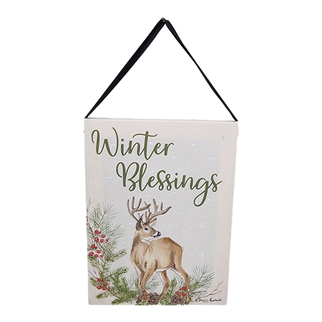 Fiber Optic Lighted Canvas Art - Winter Blessing Deer