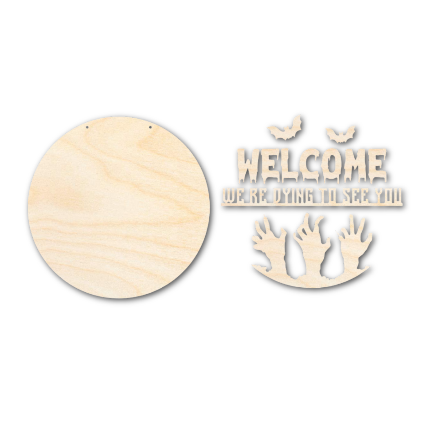 Unfinished Wood Zombie Welcome Door Sign Kit | Wood Craft Cutouts | 1/4" Thick |