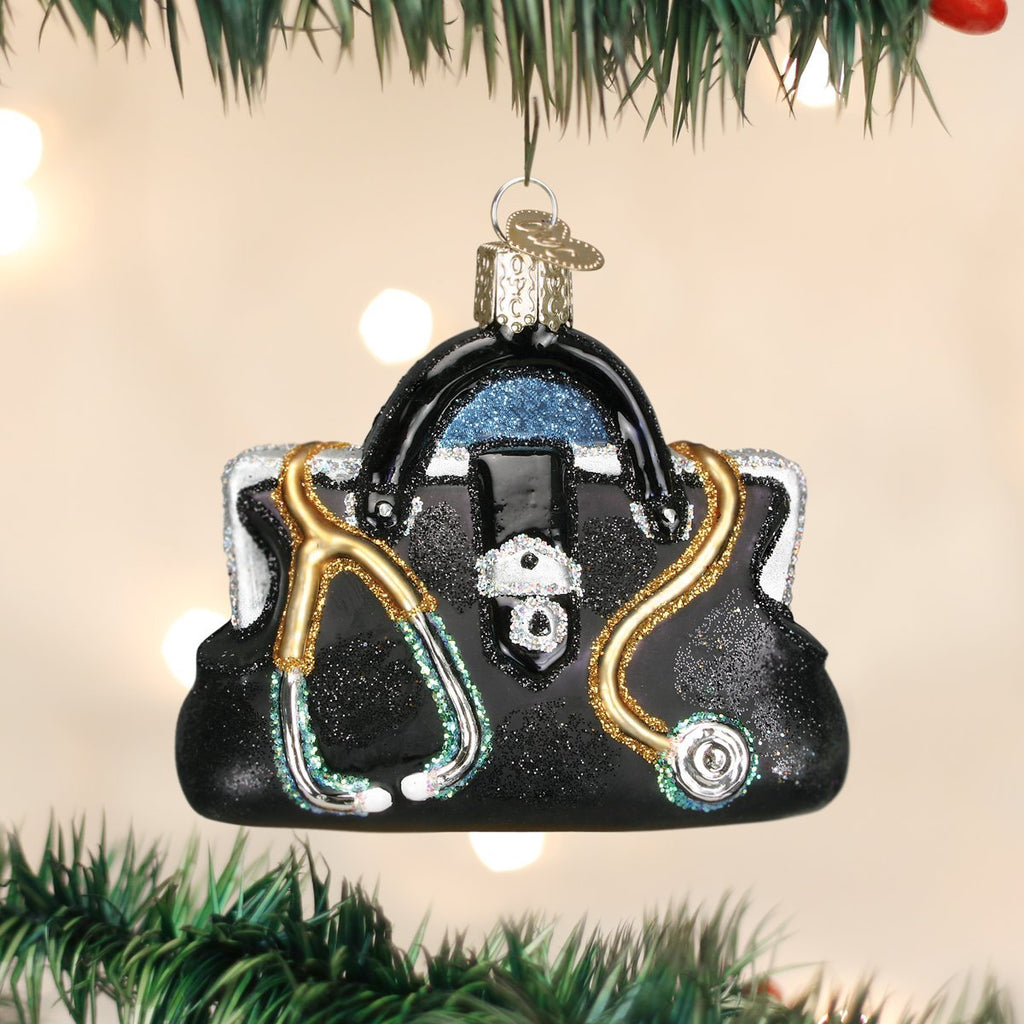 Black Doctor's Bag Glass Ornament