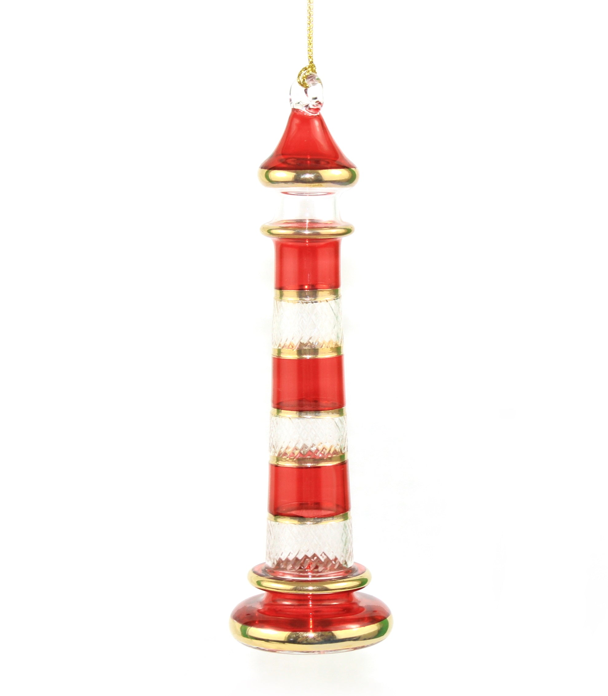 The Egyptian Glass Red & White Striped Lighthouse Ornament