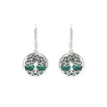 Green Malachite Sterling Silver Tree of Life Drop Earrings