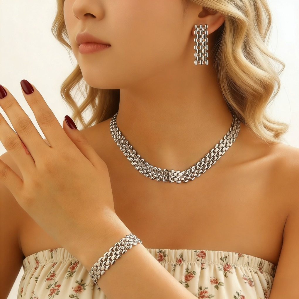 Y-Shaped Layered Necklace & Bracelet Set
