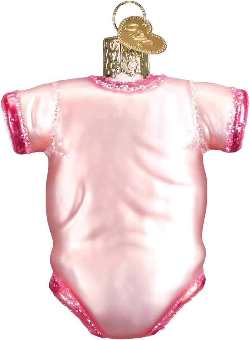 Babys First Christmas Pink Onesie Glass Ornament